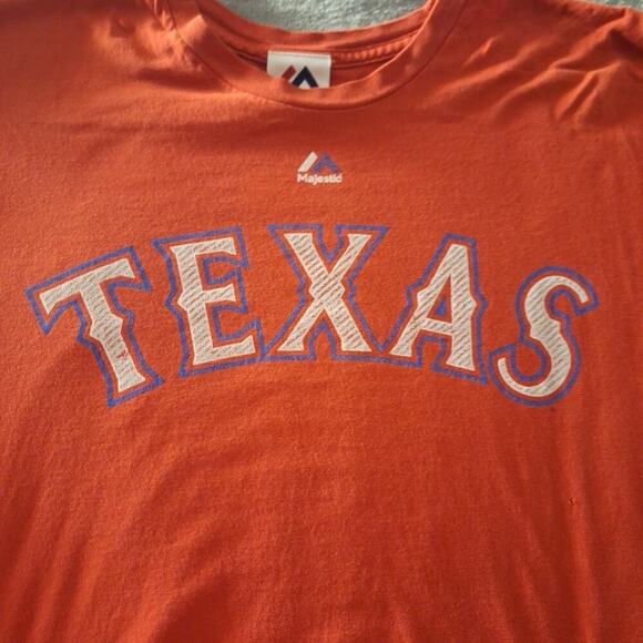 Vintage Majestic Texas Rangers #84 Fielder Red T-Shirt Jersey Size Large - Picture 2 of 6